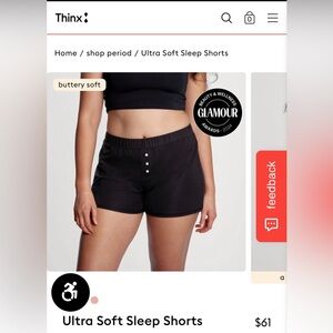 Thinx High Waist Black Sleep Shorts